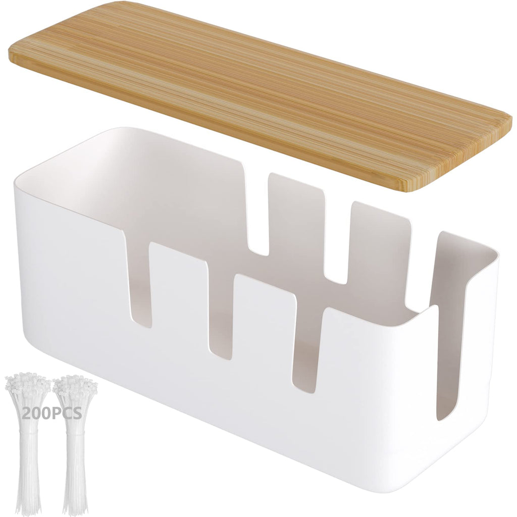 Cable Organizer Box - Cable Management Box12x5x4.5 inchesWood LidCord Management Box with Cable TiesCord Organizer for Desk TV Computer USB Hub System to Cover and Hide & Power Strips & Cords