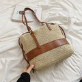 Women's One Shoulder Patchwork Straw Woven Bag