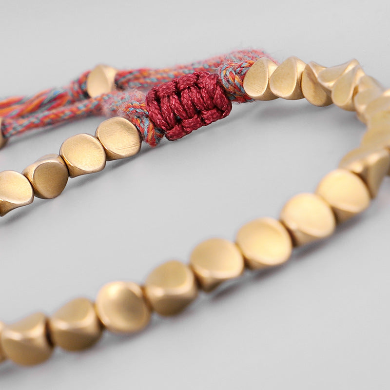 Handmade Woven Bracelet with Unique Copper Beads