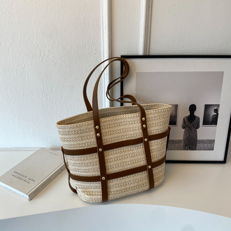 Women's Straw Woven Tote Bag for Summer Vacations