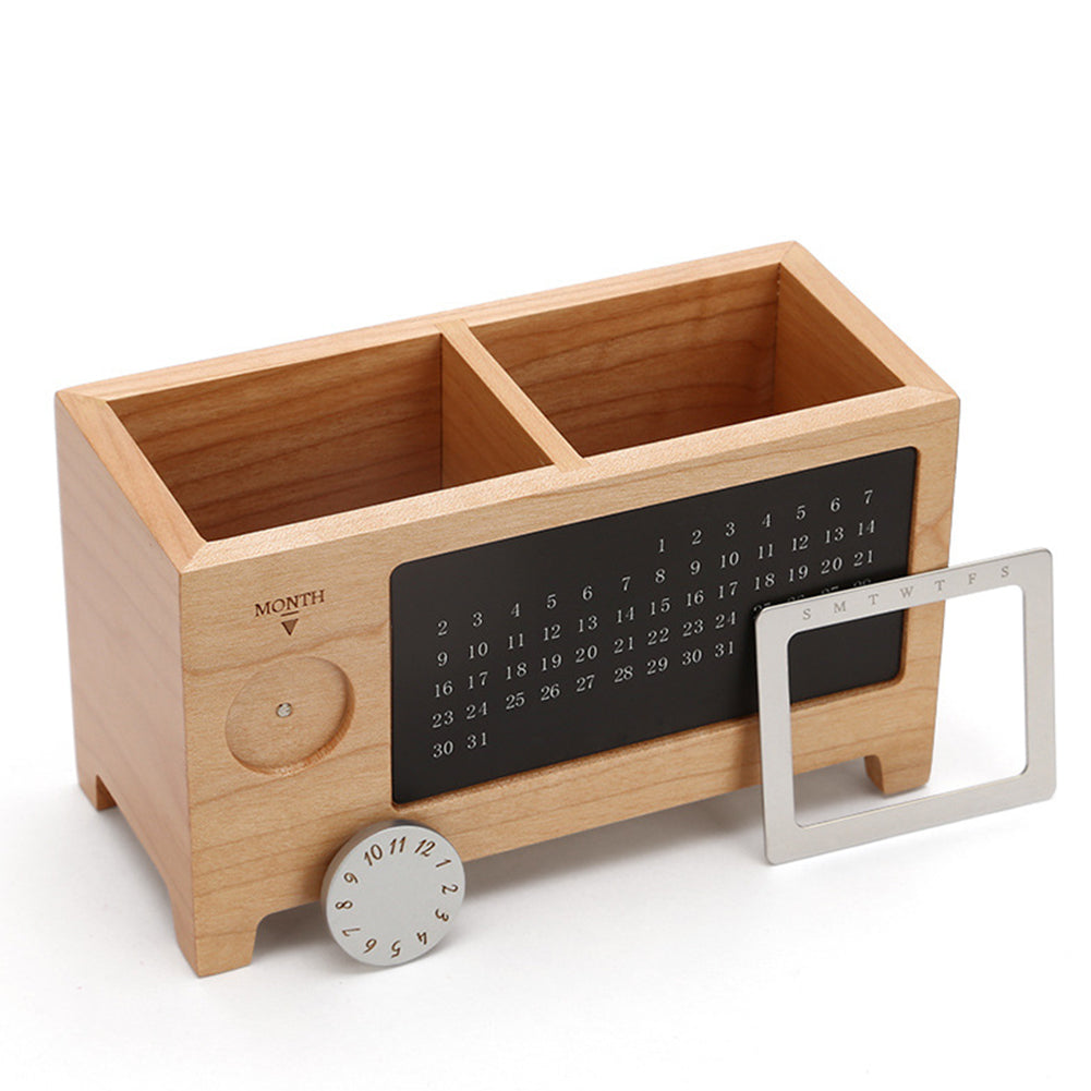 Creative Wooden Pen Holder with Calendar and Logo Engraving