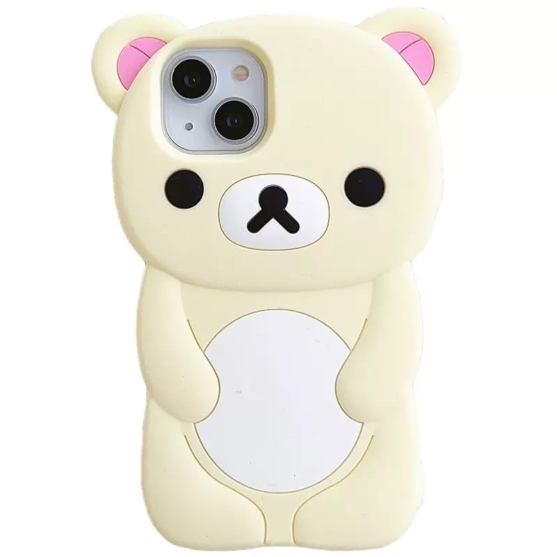 Soft Silicone Case for Apple Teddy Bear 3D Cartoon Animal Japanese Super Cute Lovely Adorable Classic Girls Women Kids (Cream White for iPhone 13 Pro Max)