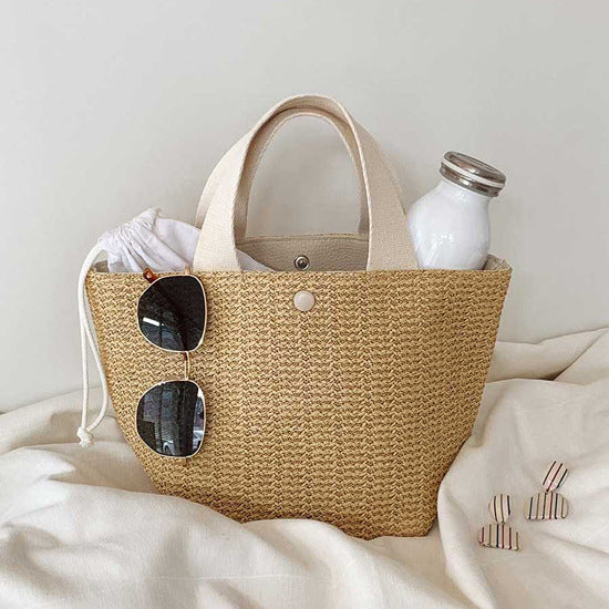 Woven Grass Straw Tote Bag - Beach Bucket Style