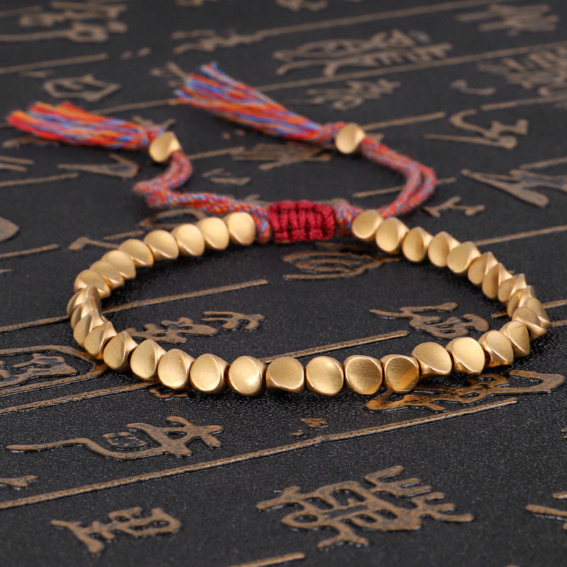 Handmade Woven Bracelet with Unique Copper Beads