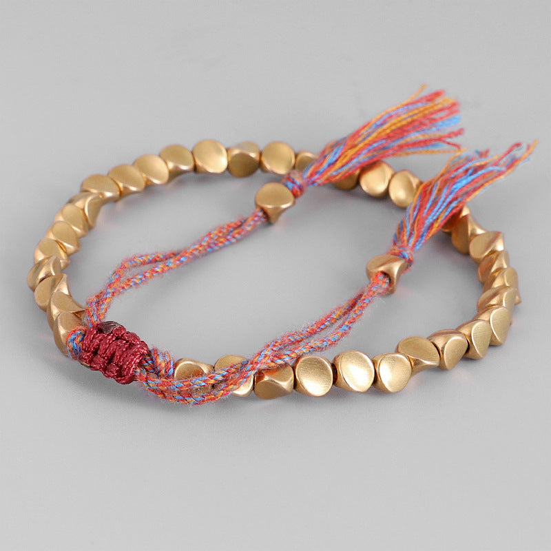Handmade Woven Bracelet with Unique Copper Beads
