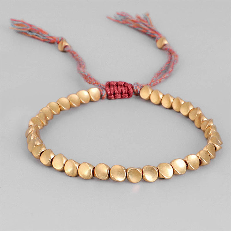 Handmade Woven Bracelet with Unique Copper Beads