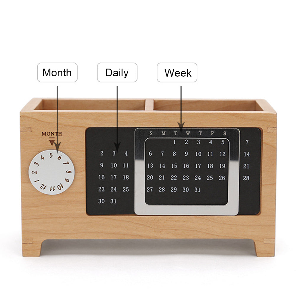 Creative Wooden Pen Holder with Calendar and Logo Engraving