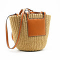 New Shoulder Round Woven Straw Bucket Bag